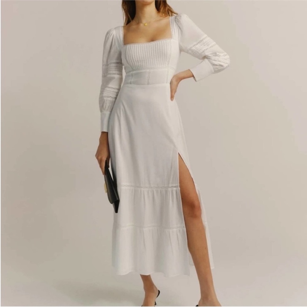 Reformation Dolan Long Sleeve Lace Detail Midi Dress